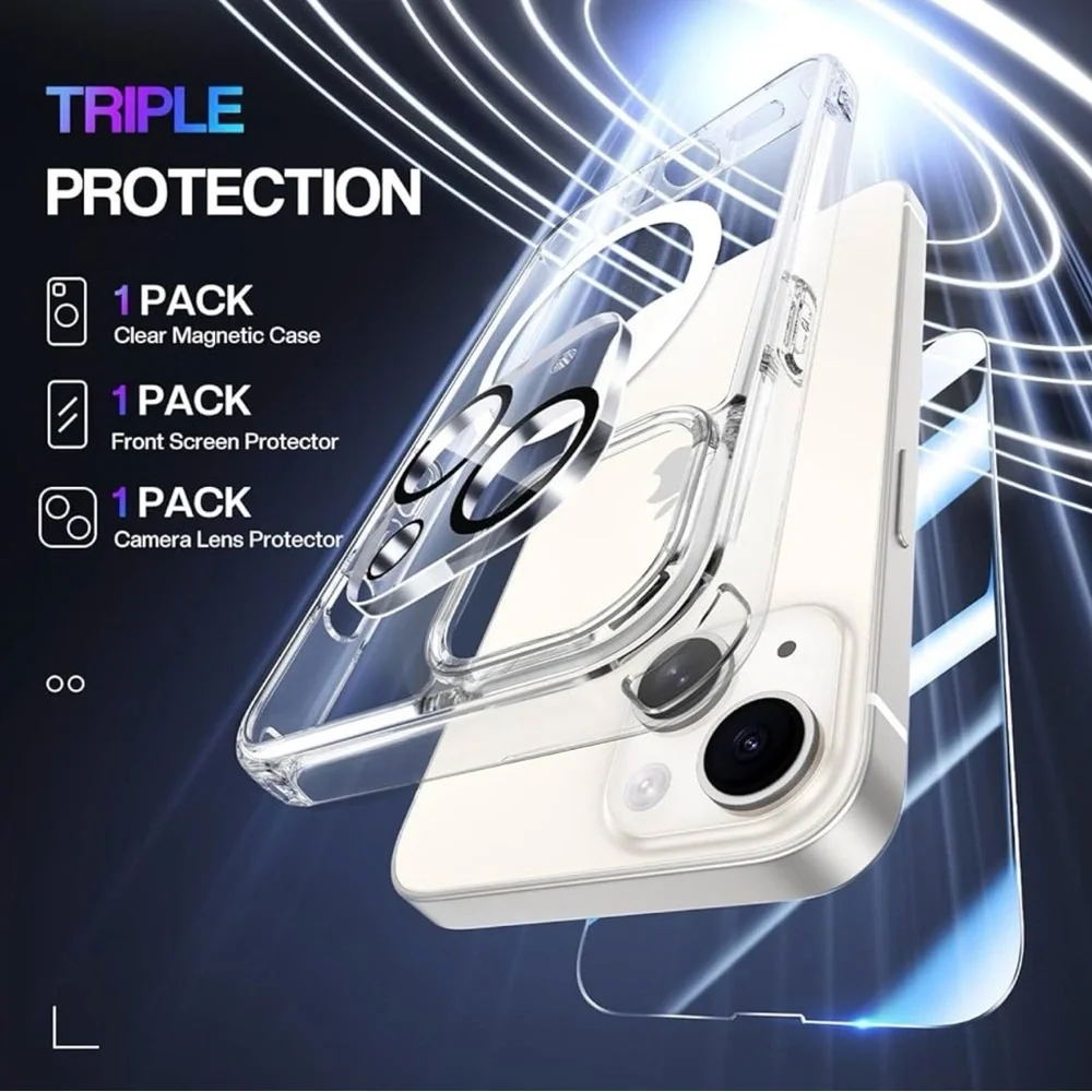 iPhone 13 Clear Case Tempered Glass Screen Protector Camera Lens Protection Set